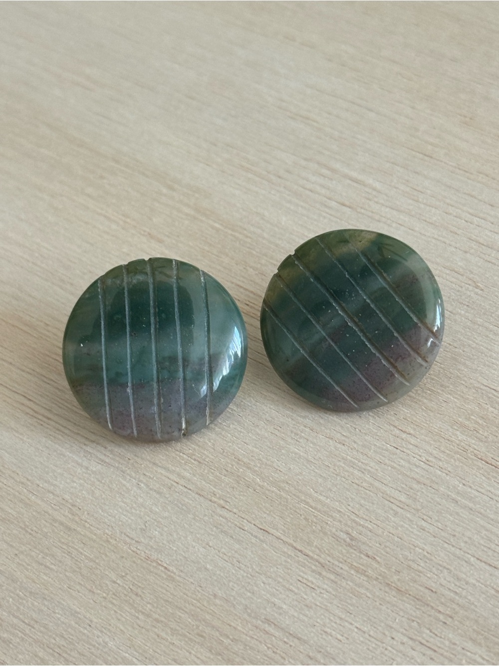 Vintage Moss agate Green Round Stone Button Earrings studs